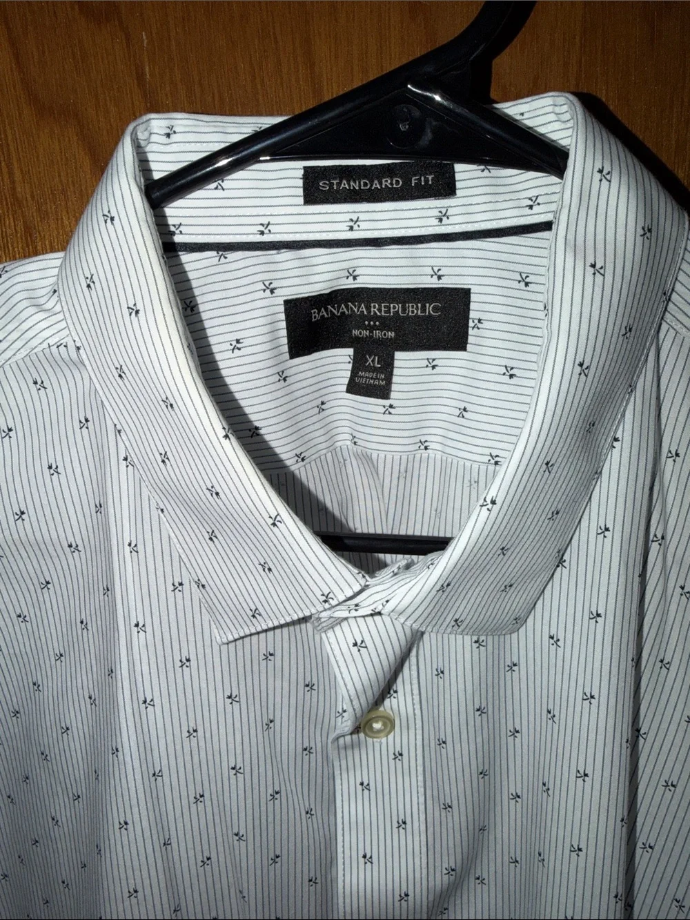 Banana Republic White Dress Shirt with Small Navy Pattern